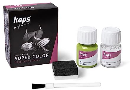 KAPS Professional Lederfarbe Super Color + Preparer für Naturleder, Synthetik und Textil (je 25 ml) zur Pflege und Reparatur von Lederschuhen in Verschiedenen Farben (132 - Inselgrün)