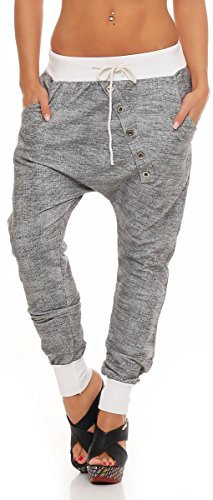 Malito Damen Jogginghose mit Knopfleiste | Sporthose meliert | Baggy zum Tanzen | Sweatpants - Trainingshose 7398 (weiß)