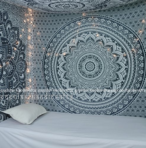 Popular Handicrafts Wandteppich, Hippie-Wandbehang, Ombré-Mandala, Bohemian-Stil, indische Wandteppiche, Tagesdecke, 215 x 230 cm, Rot / Gelb