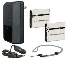 Sony Bloggie (MHS-PM5) High Capacity Batteries (2 Units) + AC/DC Travel Charger + Krusell Multidapt Neck Strap (Black Finish)