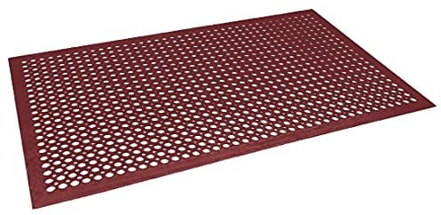 Jantex Rubber Grease-Resistant Anti-Fatigue Mat, Red, 1500x900mm | Improves safety and comfort at busy kitchen workstations, offering wide 59x35 inch coverage for commercial catering use.