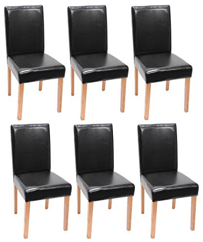 Mendler 6er-Set Esszimmerstuhl Stuhl Küchenstuhl Littau - Kunstleder, schwarz, helle Beine