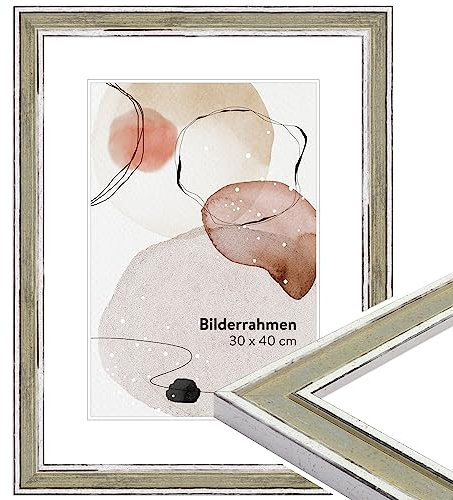 WANDStyle Bilderrahmen 30x45 Grün, Vintage Bilderrahmen Holz, hochwertiger Holzbilderrahmen, Posterrahmen zum Aufhängen, Rahmen 45x30 cm, Fotorahmen H460 - Made in Germany