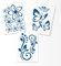 Hibiskus Schmetterling Blüten Ornament SET I - enzianblau - 30x21cm - Wall Sticker Wandtattoo Wandaufkleber - Dekoration, Küche, Wohnzimmer, Schlafzimmer, Badezimmer