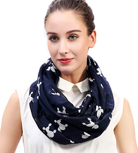 Lina & Lily Damen Loop Schal mit Pudel Hundemotiv (Dunkelblau)