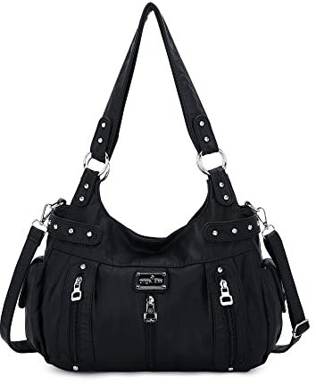 Angelkiss große börsen und Handtaschen für Damen, gewaschenes Kunstleder, Crossbody Hobo-Umhängetasche, Schultertasche, Handtasche, Schwarz (schwarz), Large
