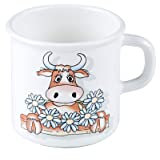 Riess, 0221-, Emaille Topf mit Bördel, Kaffeebecher, Durchmesser 8cm, 0.375 Liter Inhalt, 3/8 Liter, LBH 11,1x8,8x8,4cm, Gew. 0,192kg (ALMLIESEL)