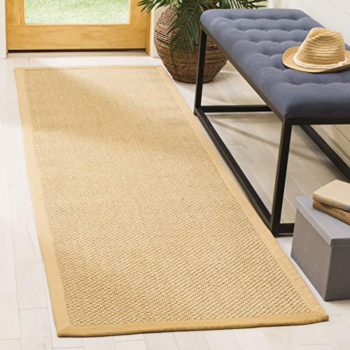 SAFAVIEH Natural Fiber Collection Runner Rug - 2'6 x 8', Maize & Wheat, Sisal, Woven Design with Border (NF443A)
