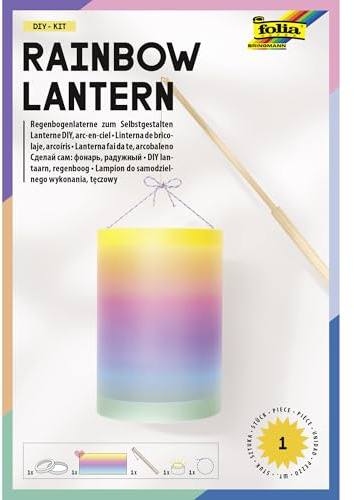 folia 996-1 - Rainbow Lantern DIY-KIT, ca. Ø 15 cm x 22 cm - Laternen Bastelset für eine Laterne in Regenbogenfarben, inkl. LED Licht, 2 Batterien und Klebepad