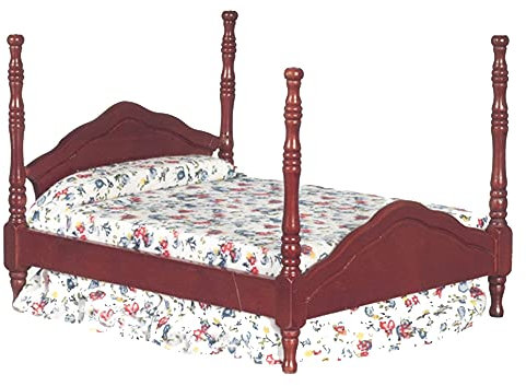 Puppenhaus Mahagoni Doppelbett Miniatur Schlafzimmer