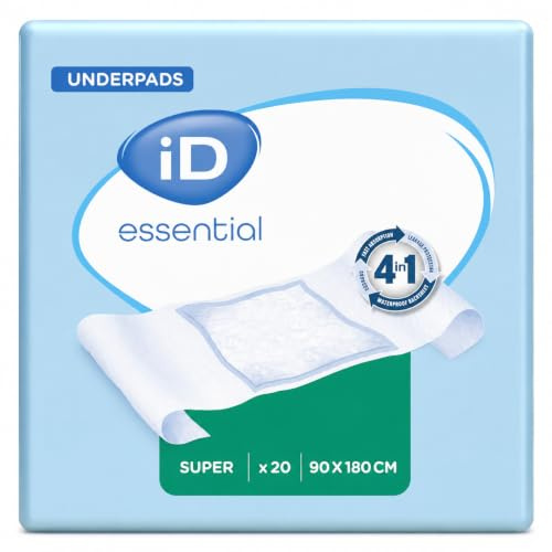 iD Essential Expert Protect Super 90 x 180 cm | 1 Pack of 20 | incontinence bed pads,disposable underpads,Super absorbency pads, mattress protectors, adult incontinence pads