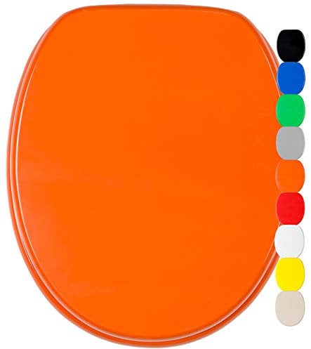 Sanilo Soft Close Toilet Seat, Wide Choice of Monochrome Toilet Seats, Stable Hinges, Easy to Mount (Orange)