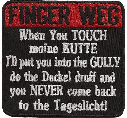 Kutte Gully deckel druff Biker Rocker Aufnäher L