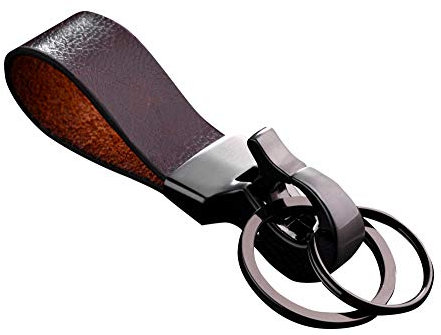 Cerbery - Schlüsselanhänger aus Leder mit Ringen und Geschenkbox - Auto Geschenk Schlüsselband Schlüsselbund Schlüsselhalter Schlüsselring (Schwarz)