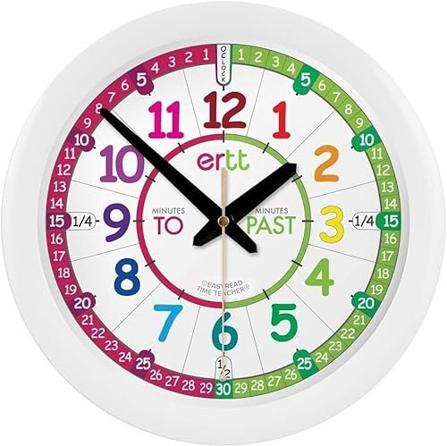 ertt EasyRead Time Teacher Kids Wall Clock - Learn The Time Children's Clocks - Teaching Clocks For Children For Classroom, Bedroom, Home-schooling - Learning Clock For Kids With Rainbow Face (29cm)