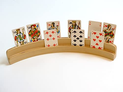 Vinkelau Holz Kartenhalter mit 2 Ebenen BZW. 2 Reihen mit Stufe / aus unbehandeltem Buchenholz / Doppelkartenhalter / Spielkartenhalter / halbrund/ Länge: 50 cm