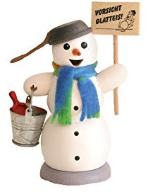Kuhnert Rauchmann/Räucherfigur aus Holz - Schneemann mit Schild Vorsicht Glatteis - ca. 13 cm - Made in Germany