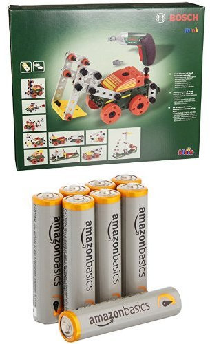 Klein - 8497 - Jeu de construction - Set de construction Bosch avec visseuse Ixolino & Amazon Basics Lot de 8 piles alcalines Type AAA 1,5 V 1340 mAh (design variable)