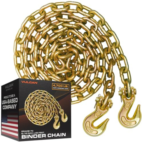 VULCAN Classic Grade 70 Standard Duty Binder Chain with Clevis Grab Hooks - 4,700 lbs. Safe Working Load (5/16'' x 20')