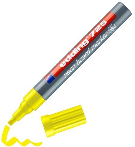 edding 725 neon board marker - neon gelb- 1 Stift - Meißelfeder 2-5 mm - Whiteboard, Kreidetafel, Glas, Spiegel - für leuchtende Markierungen in dunklen Räumen, dunklen Oberflächen