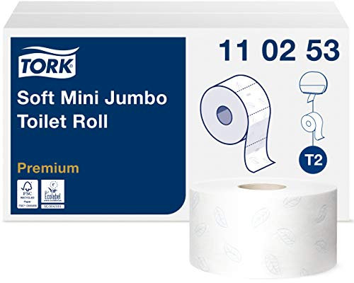 Tork 110253 Toilettenpapier Mini Jumbo Soft Premium - Weiß - 2-lagig - Satz von 1 Rolle - 1 x 1214 Blatt