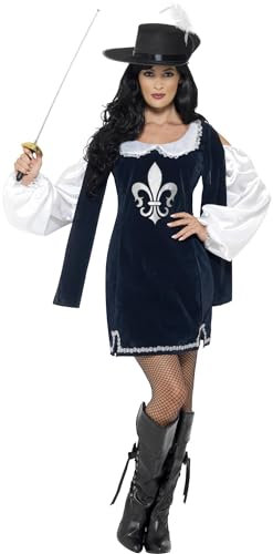Smiffys Weiblicher Musketeer Kostüm, Dunkelblau, mit Kleid und Hut