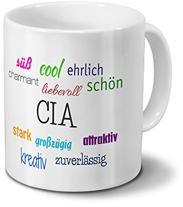 Tasse mit Namen Cia - Motiv Positive Eigenschaften - Namenstasse, Kaffeebecher, Mug, Becher, Kaffeetasse - Farbe Weiß