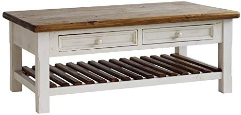 Robas Lund, Couchtisch, Wohnzimmertisch, Bodde, Kiefer/Massivholz/weiß/honigfarben, 140 x 55 x 80 cm, FH302055