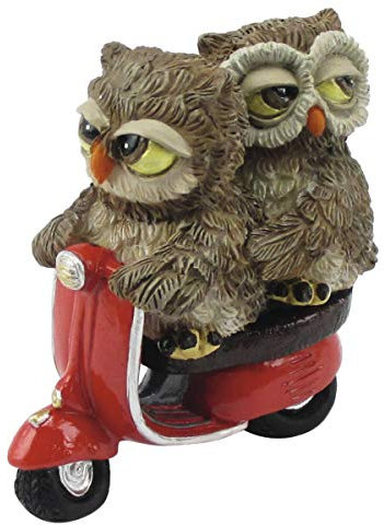 Funny Gufi - Eulen Liebespaar auf Motorroller rote Vespa
