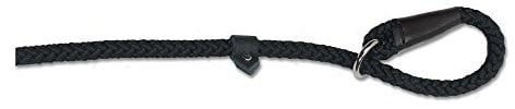 Ancol Heritage Rope Slip Lead Dog Puppy Pet Training Walking Accessory Black Nylon Hand Sewn Leather Ends Weather Proof Strong Durable Lightweight 1.5 m x 8 mm
