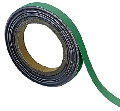 Magnetic Steel Easy-Wipe Tape, Thin & Flexible, Cut to Fit Strip, Strong Magnetic Tape, High Visible Identification, Suitable For All Non-Magnetic Surfaces - Green - H.15mm x W.10M