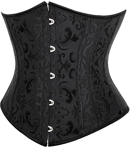 SZIVYSHI Women'S Underbust Satin Lace Up Waist Cincher Corset Shaper Bustier Top Jacquard Black 2XL