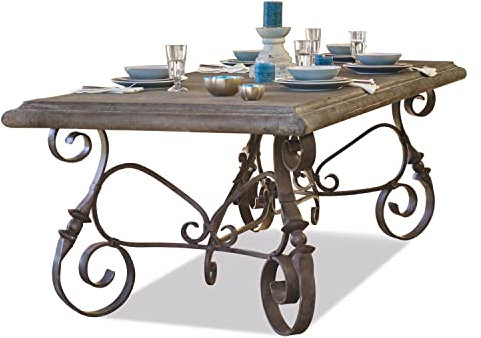 Loberon Tisch Bréhéville, Kunstvoll in Handarbeit Geschmiedet, Antik-Patina, für 10-12 Personen, Gartentisch, Outdoor, Steingemisch, Schmiedeeisen, braun/schwarz
