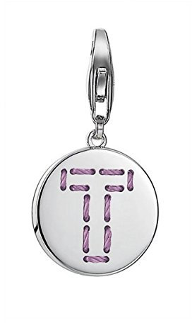 ESPRIT Damen-Charm 925 Sterling Silber rhodiniert Letter Fabric T ESCH91165A000