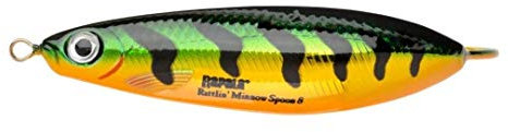 Rapala - Rattlin’ Minnow Spoon Angelköder - Angelzubehör mit Ausladender Sweeping Action - Süßwasser Spinnköder - Variable Lauftiefe - Fischköder 8cm, 16g - Hergestellt in Estland - Flash Perch