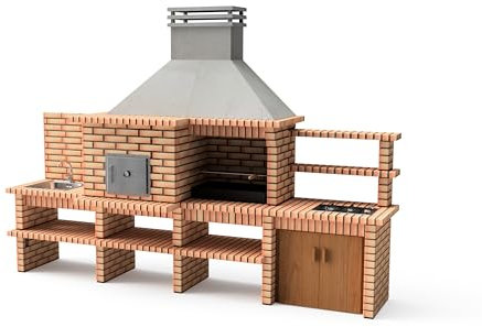 MOVELAR - Barbecue prefabbricate a legna e carbone modello Luxor Royal Gourmet (grigio, arancione - 382 x 94 x 268 cm) REF: 3512/2 - Cucina da esterno con piastra a gas, lavello e griglia