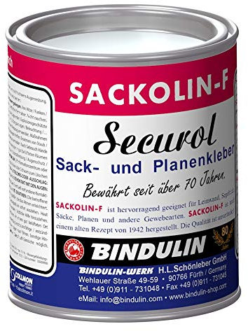 Bindulin Planenkleber Sackolin-F inkl. 1 Pinsel zum Auftragen, Farbloser, wasserfester Kleber für Planen von LKW, Anhängern oder ähnlichem, 630 Gramm