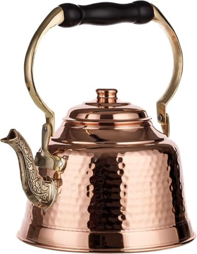 DEMMEX Heavy Gauge 1mm Thick Hammered Solid Copper Tea Pot Kettle Stovetop Teapot, Handmade in Turkey, (1.5l)