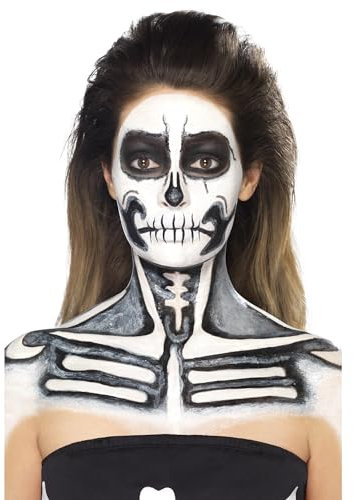 Smiffys Kit de latex liquide squelette, avec pots de maquillage noir et blanc et 2 éponges, 29.57ml/1 US fl.oz Halloween