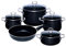 Riess 0558-009, Emailieset Black Magic, 5-teilig, bestehend aus: Fleischtopf mit GD Ø 16, 20, 24 cm, Kasserolle mit GD Ø 20 cm, Email Pfanne Ø 28 cm, extra stark
