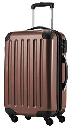 HAUPTSTADTKOFFER Alex - Handgepäck, 55 x 38 x 23 cm, 4 Rollen, 42 Liter, Reisekoffer, Hartschalenkoffer, Rollkoffer, Bordgepäck Koffer, erweiterbar, Braun