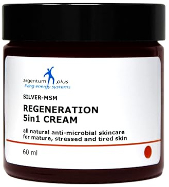 argentum plus Silver-MSM Regeneration 5in1 Cream, 60 ml | All natural, Non-fragranced, For mature, stressed, and tired skin, With hyaluronic acid and sea buckthorn extract
