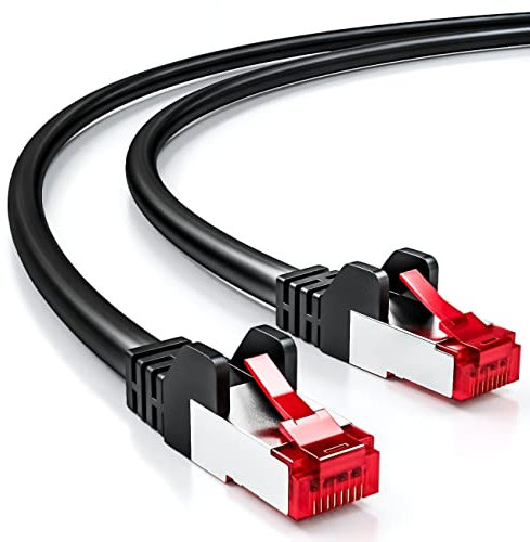 deleyCON 50m Cavo Patch CAT6 - S/FTP PIMF Schermatura - CAT-6 RJ45 Cavo di Rete Ethernet LAN Router DSL Switch Router Modem - Nero