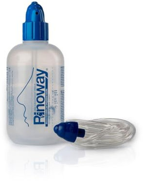 Kit de lavado nasal/neti pot/irrigador nasal Rinoway. Botella de lavado nasal de 250 ml, boquilla nebulizadora y tubo. Lavado nasal a presión o nebulizado para bebés.