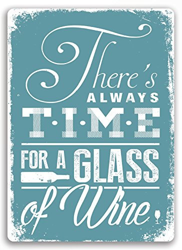 Time for Wine Blue Metal Wall Sign Plaque Wall Art. Kitchen Shabby Chic Interior