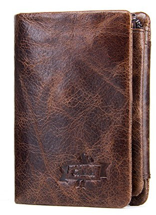Contacts Portefeuille 3 volets en cuir véritable pour homme, Marron Foncé, one size