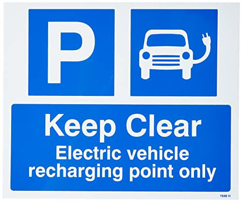 Caledonia Signs 17848H Keep Clear Electric Vehicle Recharging Point Only Sign, Rigid Plastic, 300 mm x 250 mm, blue