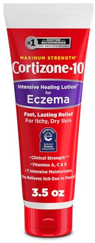 Cortizone-10 Maximum Strength Intensive Healing Itch Relief Lotion for Eczema, 1% Hydrocortisone, Fast-Acting, Anti-Itch Cream for Minor Skin Irritations, Rashes and Inflammation Due to Eczema, 3.5 oz