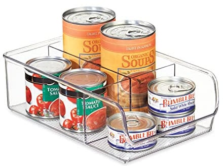 iDesign Storage Box with 3 Compartments, Large Plastic Kitchen Organiser for Fridge and Pantry, Fridge Storage Bin for Food, Drinks and Condiments, Clear