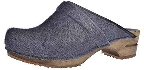 Sanita Caroline offener Clog | Original handgemacht | Leder-Holzclogs für Damen | Dunkelgrau | 38 EU